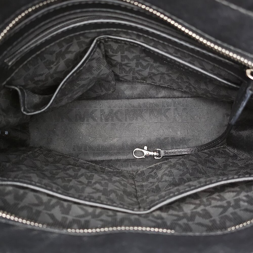Michael Kors Hayley Tote Laser-cut Leather Medium Black And Silver Handbag COA - Picture 4 of 15